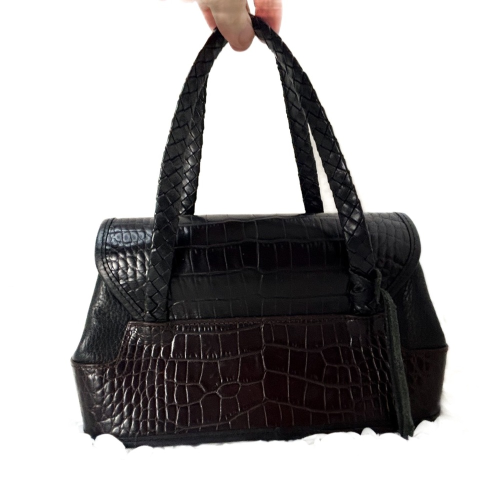 Brighton Brown Leather Croc Pattern Hand Bag Western Cowgirl Animal Print - Picture 2 of 13